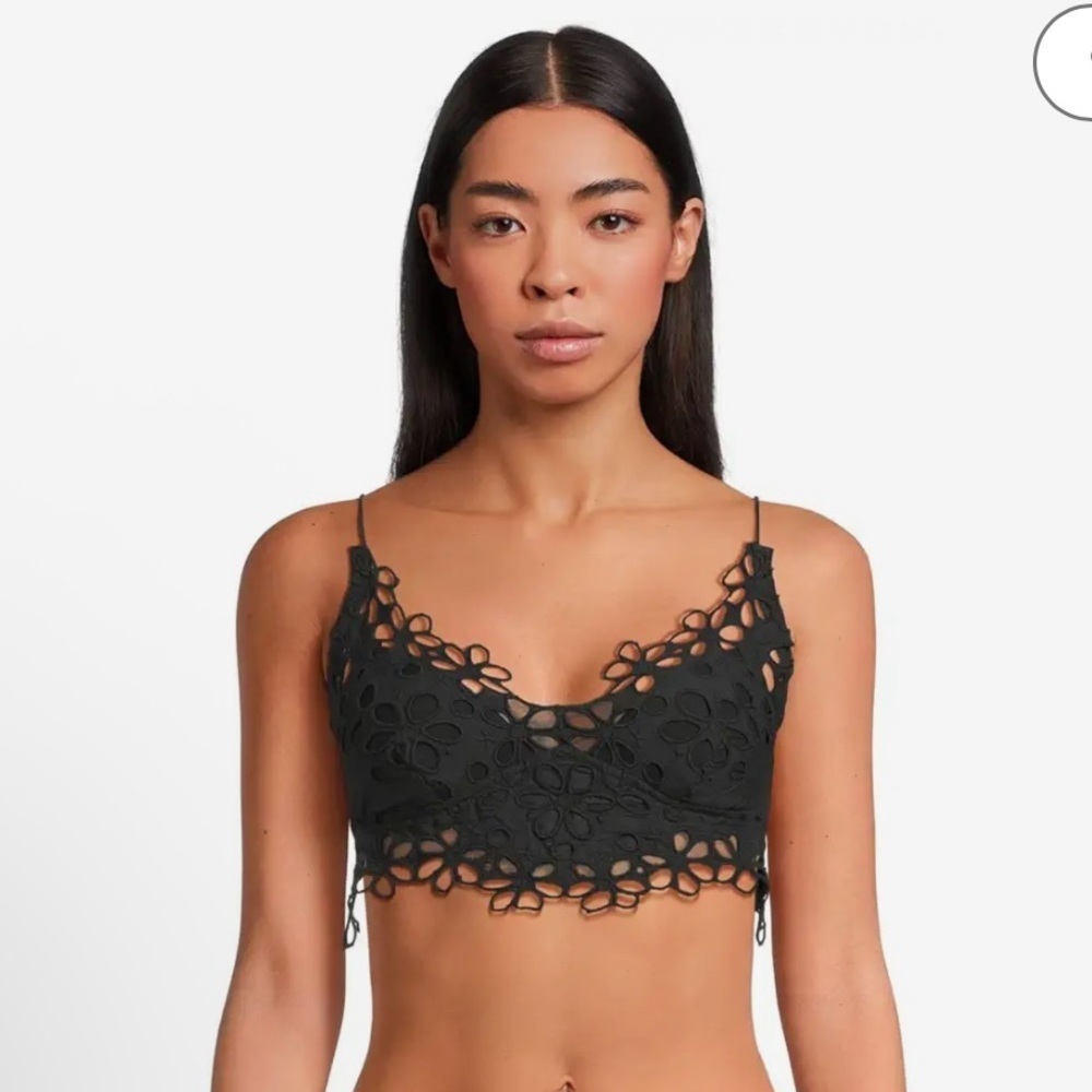 Free People Asteria Bralette- Floral- Black- Size Extra Small- Festival-NWOT